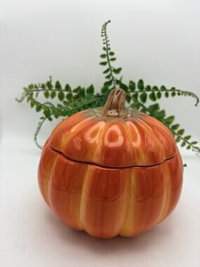 FTD Ceramic Pumpkin Jar with Lid Fall Decor Candy Dish 6.5" Harvest